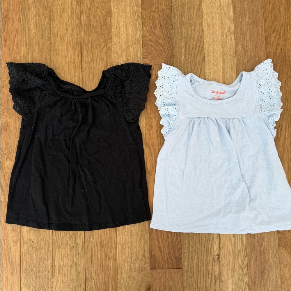 👧💙🖤 Cat & Jack Girls 2-Pack Ruffle Sleeve Tops | Size XS (4–5)